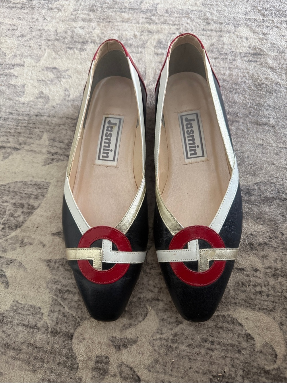 Vintage Jasmine Black Red & Gold Pointed Toe Flats